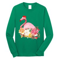 Cute Christmas Flamingo Santa Hat Long Sleeve Shirt