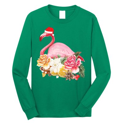 Cute Christmas Flamingo Santa Hat Long Sleeve Shirt