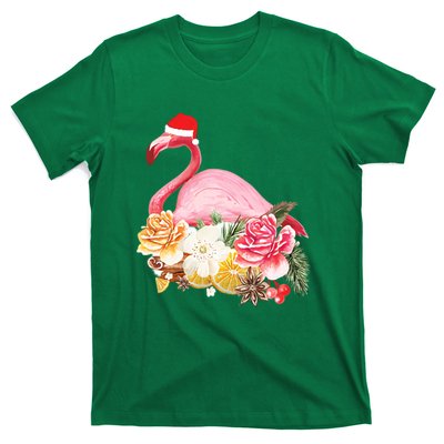 Cute Christmas Flamingo Santa Hat T-Shirt