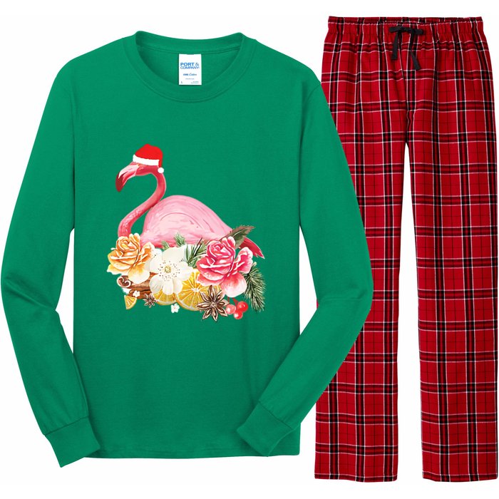 Cute Christmas Flamingo Santa Hat Long Sleeve Pajama Set