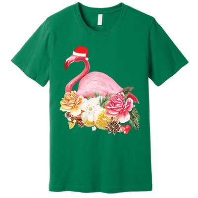 Cute Christmas Flamingo Santa Hat Premium T-Shirt