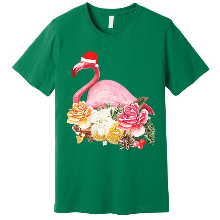 Cute Christmas Flamingo Santa Hat Premium T-Shirt