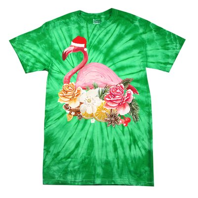 Cute Christmas Flamingo Santa Hat Tie-Dye T-Shirt