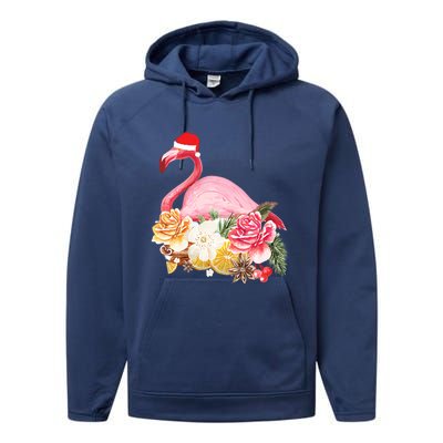 Cute Christmas Flamingo Santa Hat Performance Fleece Hoodie