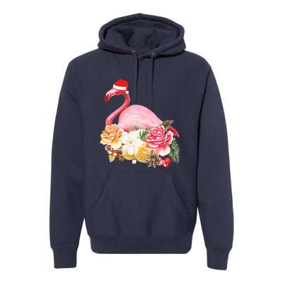 Cute Christmas Flamingo Santa Hat Premium Hoodie