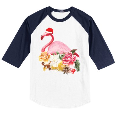 Cute Christmas Flamingo Santa Hat Baseball Sleeve Shirt