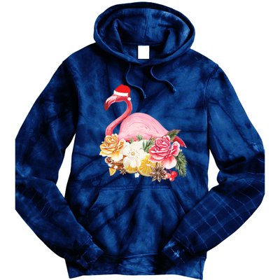 Cute Christmas Flamingo Santa Hat Tie Dye Hoodie