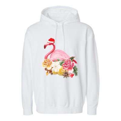 Cute Christmas Flamingo Santa Hat Garment-Dyed Fleece Hoodie