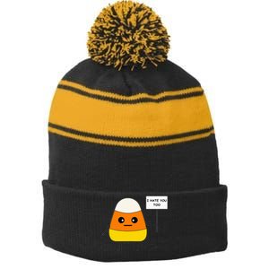 Candy Corn Funny I Hate You Too Team CandyCorn Stripe Pom Pom Beanie