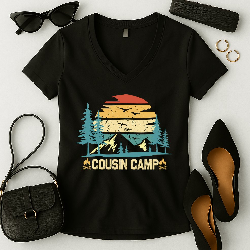 Cousin Camp Friends Summer Family Camping Vacation Women's V-Neck T-Shirt