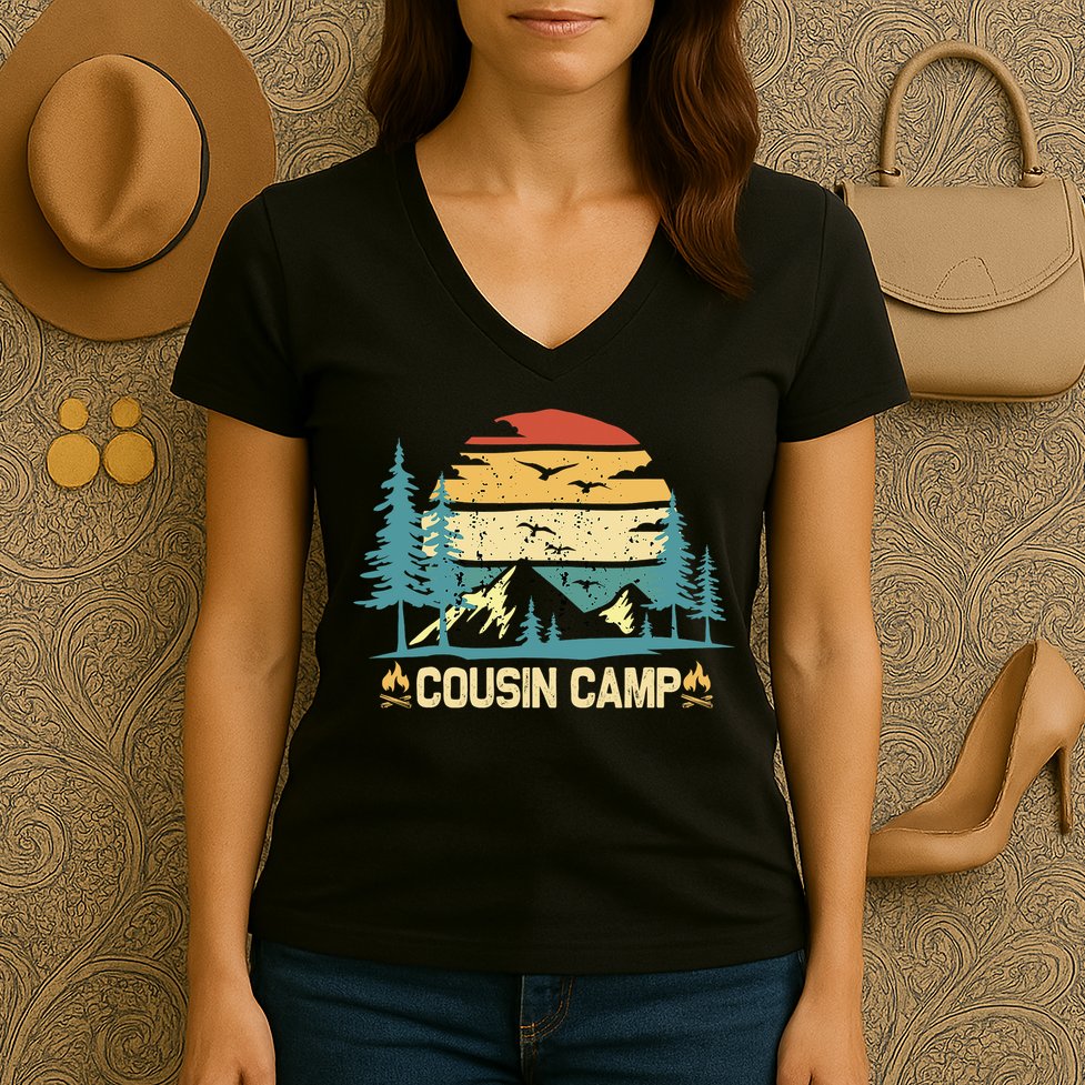 Cousin Camp Friends Summer Family Camping Vacation Women's V-Neck T-Shirt