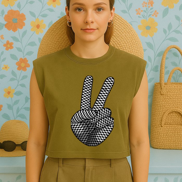 Cool Checkered For  Wo Checker Pattern Checkerboard Garment-Dyed Women's Muscle Tee