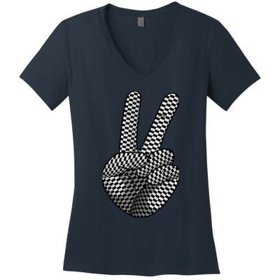 Cool Checkered For  Wo Checker Pattern Checkerboard Women's V-Neck T-Shirt