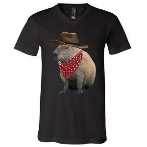 Cow Capybara Funny Howdy Capy V-Neck T-Shirt