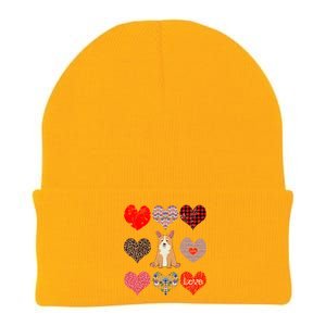 Cute Corgi Funny Dog Mom Hearts Pattern Valentines Day Gift Knit Cap Winter Beanie