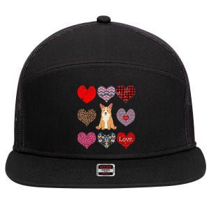 Cute Corgi Funny Dog Mom Hearts Pattern Valentines Day Gift 7 Panel Mesh Trucker Snapback Hat