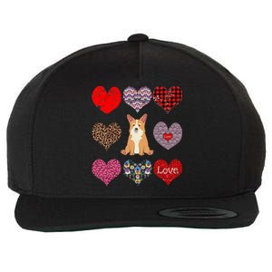 Cute Corgi Funny Dog Mom Hearts Pattern Valentines Day Gift Wool Snapback Cap