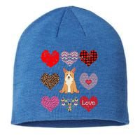 Cute Corgi Funny Dog Mom Hearts Pattern Valentines Day Gift Sustainable Beanie