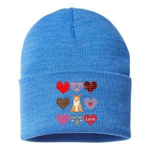 Cute Corgi Funny Dog Mom Hearts Pattern Valentines Day Gift Sustainable Knit Beanie