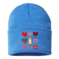 Cute Corgi Funny Dog Mom Hearts Pattern Valentines Day Gift Sustainable Knit Beanie