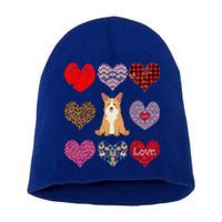 Cute Corgi Funny Dog Mom Hearts Pattern Valentines Day Gift Short Acrylic Beanie