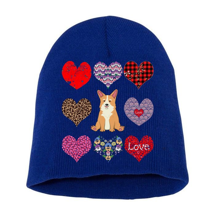 Cute Corgi Funny Dog Mom Hearts Pattern Valentines Day Gift Short Acrylic Beanie