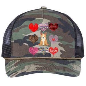 Cute Corgi Funny Dog Mom Hearts Pattern Valentines Day Gift Retro Rope Trucker Hat Cap