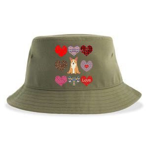 Cute Corgi Funny Dog Mom Hearts Pattern Valentines Day Gift Sustainable Bucket Hat