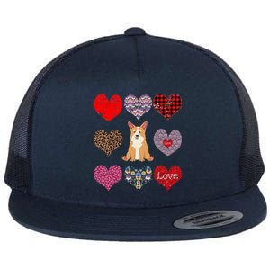 Cute Corgi Funny Dog Mom Hearts Pattern Valentines Day Gift Flat Bill Trucker Hat