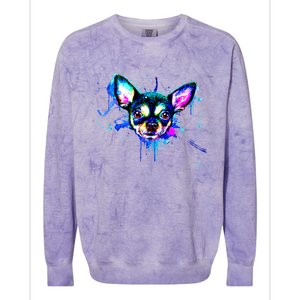 Cute Chihuahua Face Watercolor Painting Art Gift Colorblast Crewneck Sweatshirt