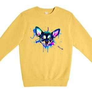 Cute Chihuahua Face Watercolor Painting Art Gift Premium Crewneck Sweatshirt