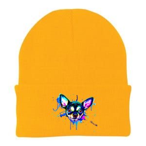 Cute Chihuahua Face Watercolor Painting Art Gift Knit Cap Winter Beanie