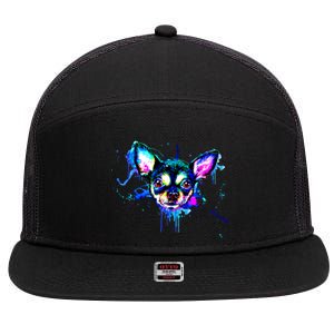 Cute Chihuahua Face Watercolor Painting Art Gift 7 Panel Mesh Trucker Snapback Hat