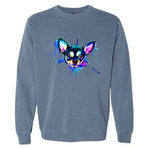 Cute Chihuahua Face Watercolor Painting Art Gift Garment-Dyed Sweatshirt