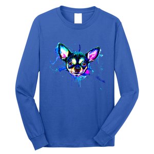 Cute Chihuahua Face Watercolor Painting Art Gift Long Sleeve Shirt