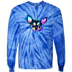 Cute Chihuahua Face Watercolor Painting Art Gift Tie-Dye Long Sleeve Shirt