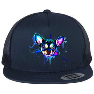 Cute Chihuahua Face Watercolor Painting Art Gift Flat Bill Trucker Hat