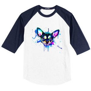 Cute Chihuahua Face Watercolor Painting Art Gift Baseball Sleeve Shirt