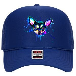 Cute Chihuahua Face Watercolor Painting Art Gift High Crown Mesh Back Trucker Hat