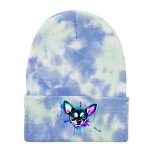 Cute Chihuahua Face Watercolor Painting Art Gift Tie Dye 12in Knit Beanie