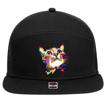 Colorful Cat For Cat Lovers Perfect Gift For S 7 Panel Mesh Trucker Snapback Hat