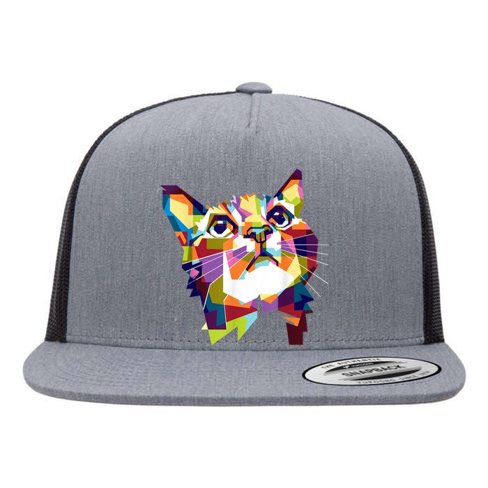 Colorful Cat For Cat Lovers Perfect Gift For S Flat Bill Trucker Hat