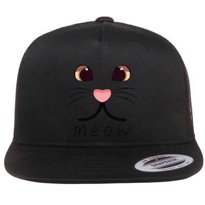 Cute Cat Face Yellow Eyes Pin.K Nose Meow Kitten Whiskers Flat Bill Trucker Hat