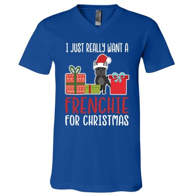 Cute Christmas French Bulldog Owner I Want A Frenchie Gift V-Neck T-Shirt