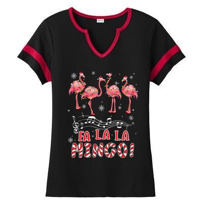 Candy Cane Flamingoes Fa La La Mingo Flamingo Christmas Great Gift Ladies Halftime Notch Neck Tee