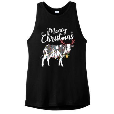 Cow Christmas Funny Mooey Xmas Lights Ladies PosiCharge Tri-Blend Wicking Tank