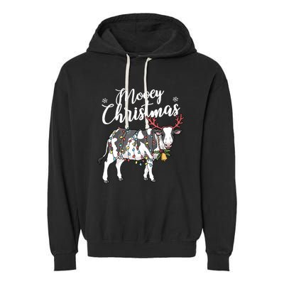 Cow Christmas Funny Mooey Xmas Lights Garment-Dyed Fleece Hoodie