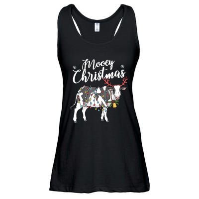 Cow Christmas Funny Mooey Xmas Lights Ladies Essential Flowy Tank