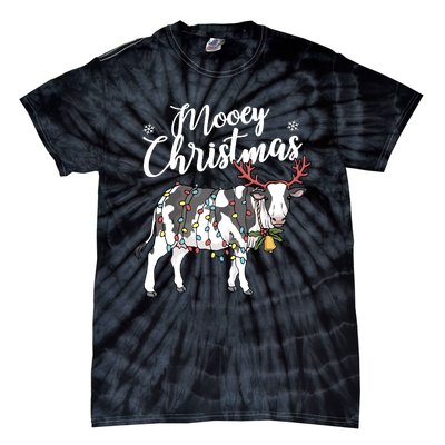 Cow Christmas Funny Mooey Xmas Lights Tie-Dye T-Shirt