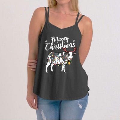 Cow Christmas Funny Mooey Xmas Lights Women's Strappy Tank